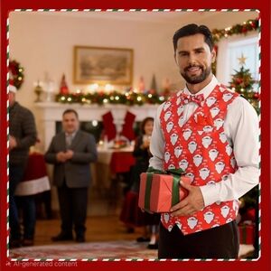 New Festive Red Santa Print 3 Piece Vest Set